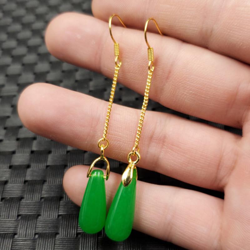 Taiwan Jade Green Quartzite Water Drop Earrings