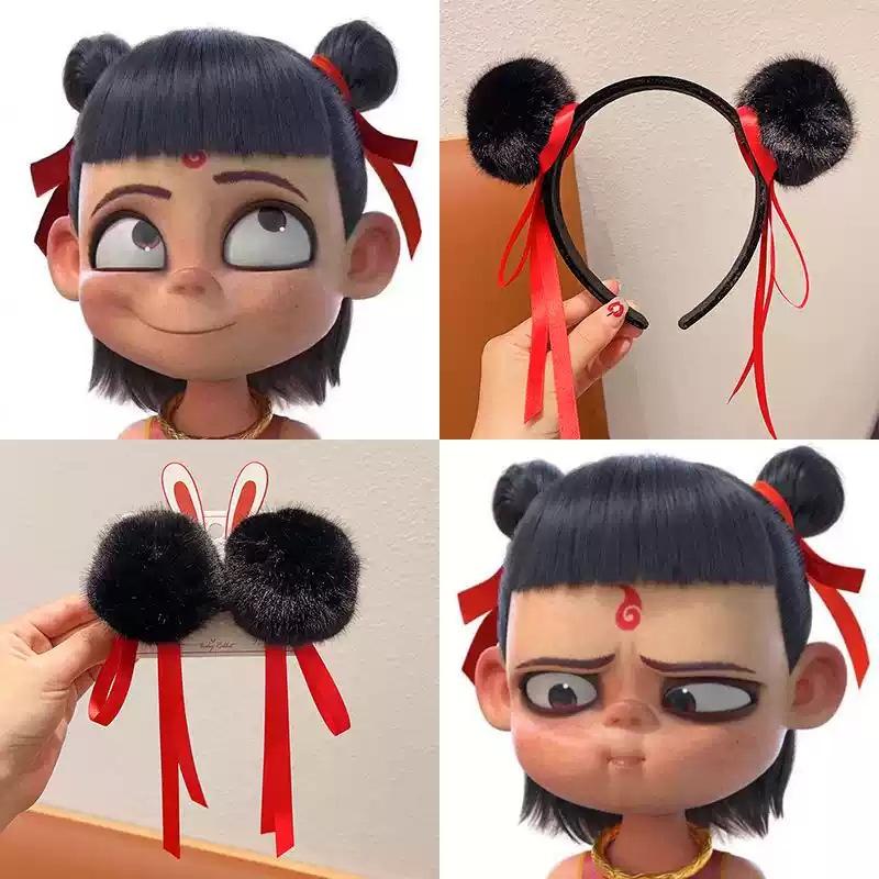 Movie Ne Zha Merchandise Hairball Headband  Hair Band Decoration Kids Gift Cute