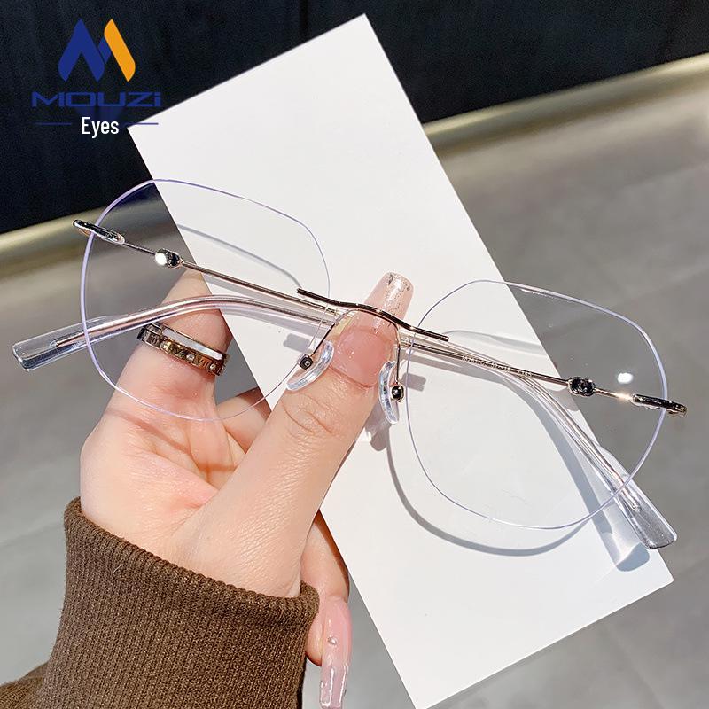 

Женская модная без оправы металлическая оправа для очков с защитой от синего света, большие простые линзы, стиль интернет-знаменитости.