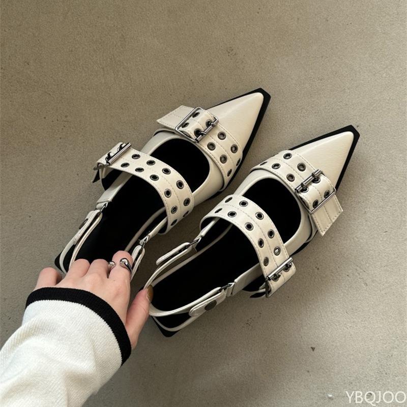 Fashion Sharp pointed medium thick single shoes for women in spring summer with buckle comfortable temperament women's single shoes