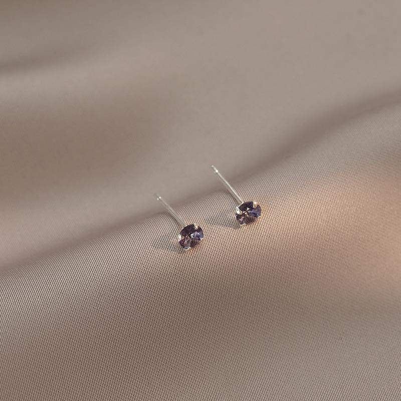 Real 925 Sterling Silver Round Zircon Stud Earrings For Women Classic Fine Jewelry Minimalist Ear Piercing Accessories