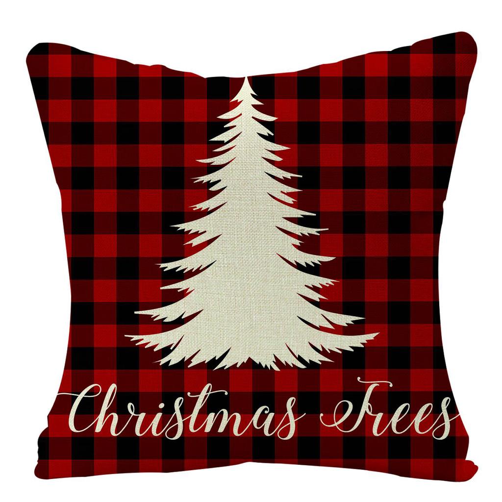 Christmas Plaid Linen Pillowcase Festive Home Decoration Gift Sofa Pillow Cushion Cover