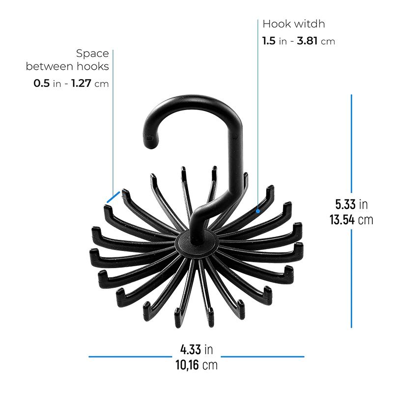 Black Plastic Living Room Hook Creative Multifunctional Large 18 Claw Tie, Belt, 360 Degree Rotatable Tie Hanger