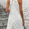 Women's Sweet Hanging Neck Lace Sleeveless White Dress Spring Summer S-XL