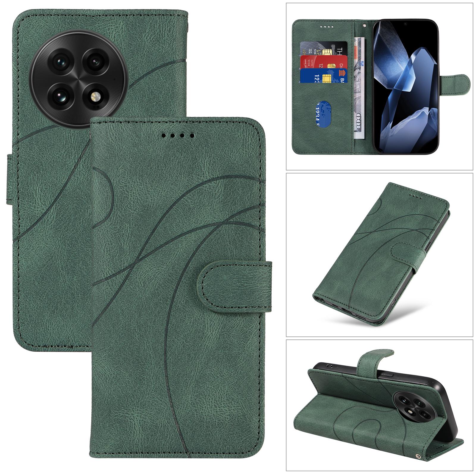 

For OnePlus 13 Wallet Case Leather Phone Cover Stand with Curved Line Design E