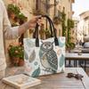 Boho Owl Print Canvas Tote Bag Casual Large Capacity Daily Shopping Shoulder Handbag for Women