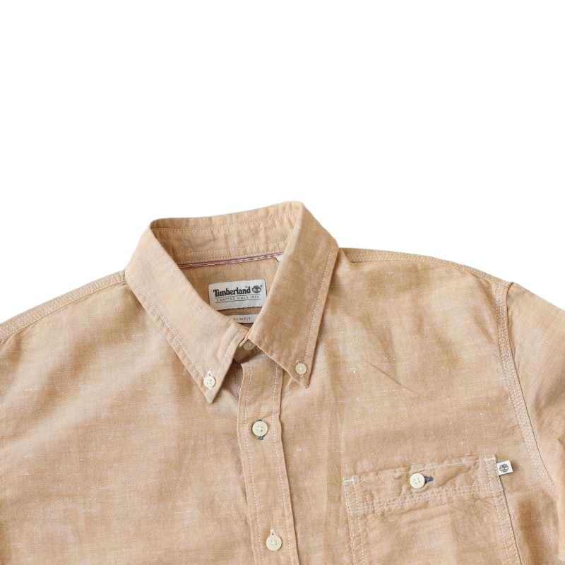 Timberland Solid Slim Fit Single Breasted Short Sleeve Shirt Men shirts Brown Beige A2BCXP50