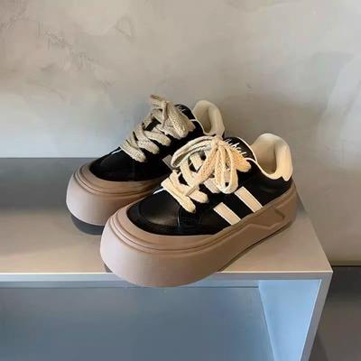 Dexun Schuhe Damen 2025 neue vielseitige Muffin-Schuhe mit dicker Sohle Freizeitschuhe runde Zehenpartie hässlich süße Schuhe Student Board Schuhe Damenschuhe