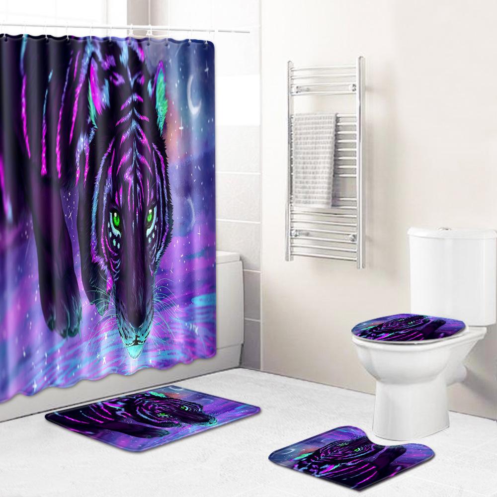 Colored Animals Elephant Lion Horse Bathroom Non-Slip Floor Mat Shower Curtain Carpet Personality Cool