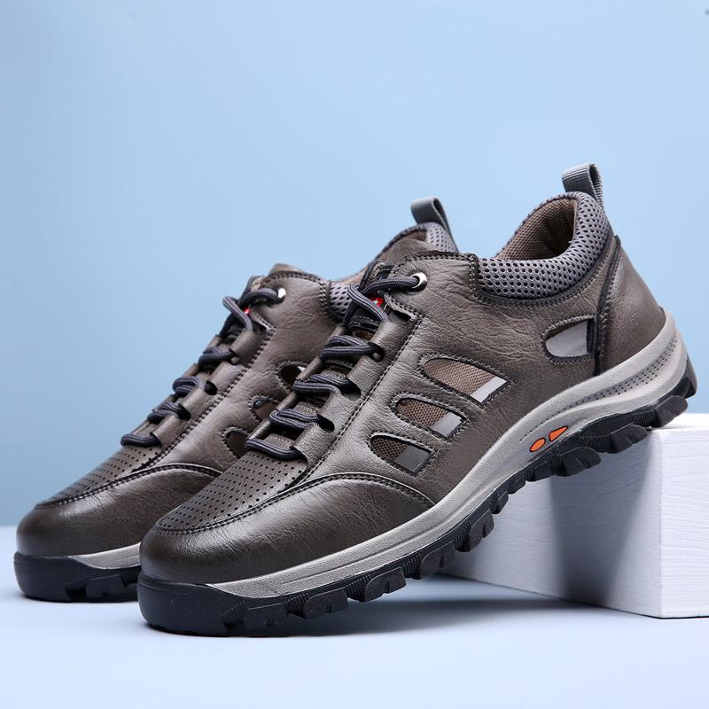 

Мужские высококачественные кожаные резиновые подошвы для походов, удобные кроссовки для походов, мужские сандалии для походов по тропам, большой размер 48 48 серый