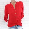 Spring Autumn Cotton Linen Shirts Women Roll Long Sleeve Plus Size Shirt Solid Color Buttons V Collar Pocket Tops