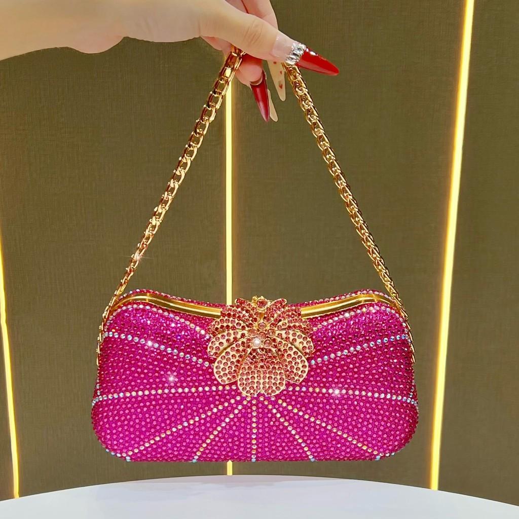 Borsa da sera a pochette di lusso con diamanti per eventi formali con catenella e chiusura a lucchetto