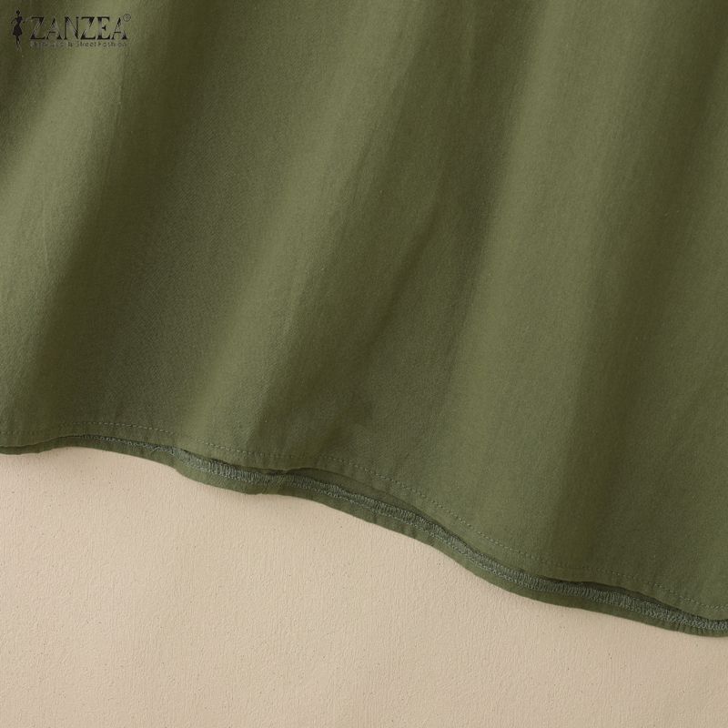 ZANZEA Damen Lässige Runde Halslinie Lockere Print Kurzarm Baumwollbluse