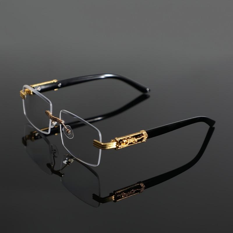 Men Metal Leopard Rimless Anti Blue Light Glasses - Vintage  Rectangle Style, Metal Frame for Business & Casual Wear