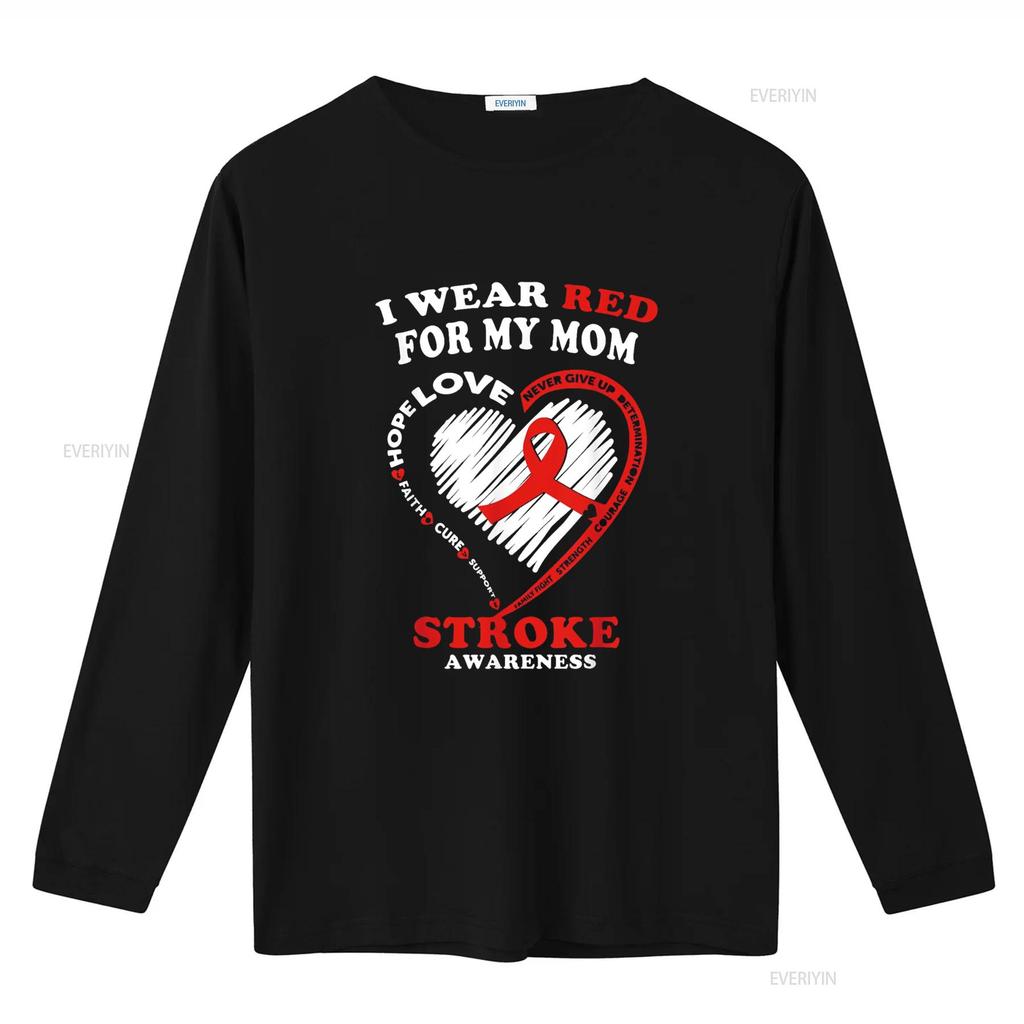 Stroke Awareness T Shirt I Wear Red For My Mom Vintage Washed Comfortable Top For Everyday Wear Stretched Fashion Breathable