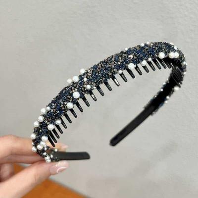 Sweet Rhinestones Antislip Hairband Pearl Plastic Crystal Teeth Headband Korean Style Headwear Thin Face Wash Hair Hoop