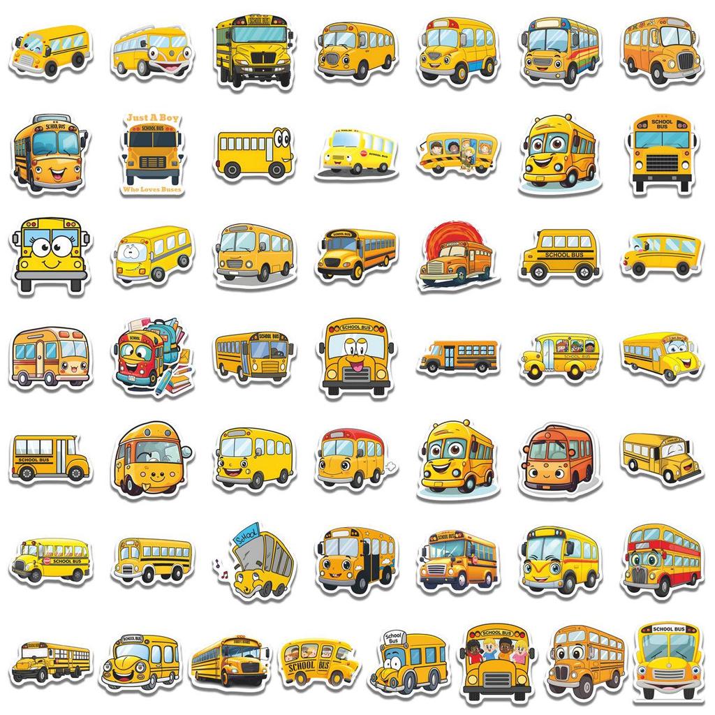 50 Sheets Cartoon School Bus & Cute Planner Stickers for Phone Cases, Suitcases, and Notebooks