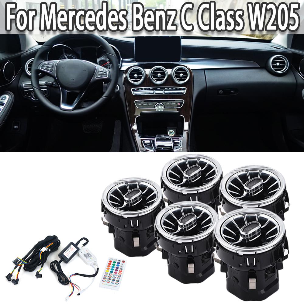 Car LED Front Dashboard AC Air Condition Vent Outlet Turbo Interior Trim For Mercedes Benz C Class W204 W205