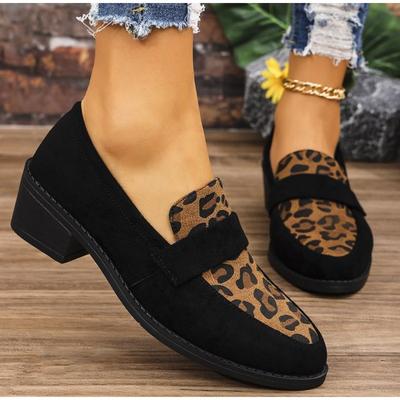 Mode Vrouwen Casual Schoenen Lente Nieuwe Mode Loafers Grote Maat Casual Middelhoge Hak Sneakers Vrouwen Ronde Neus Luipaardprint Instappers