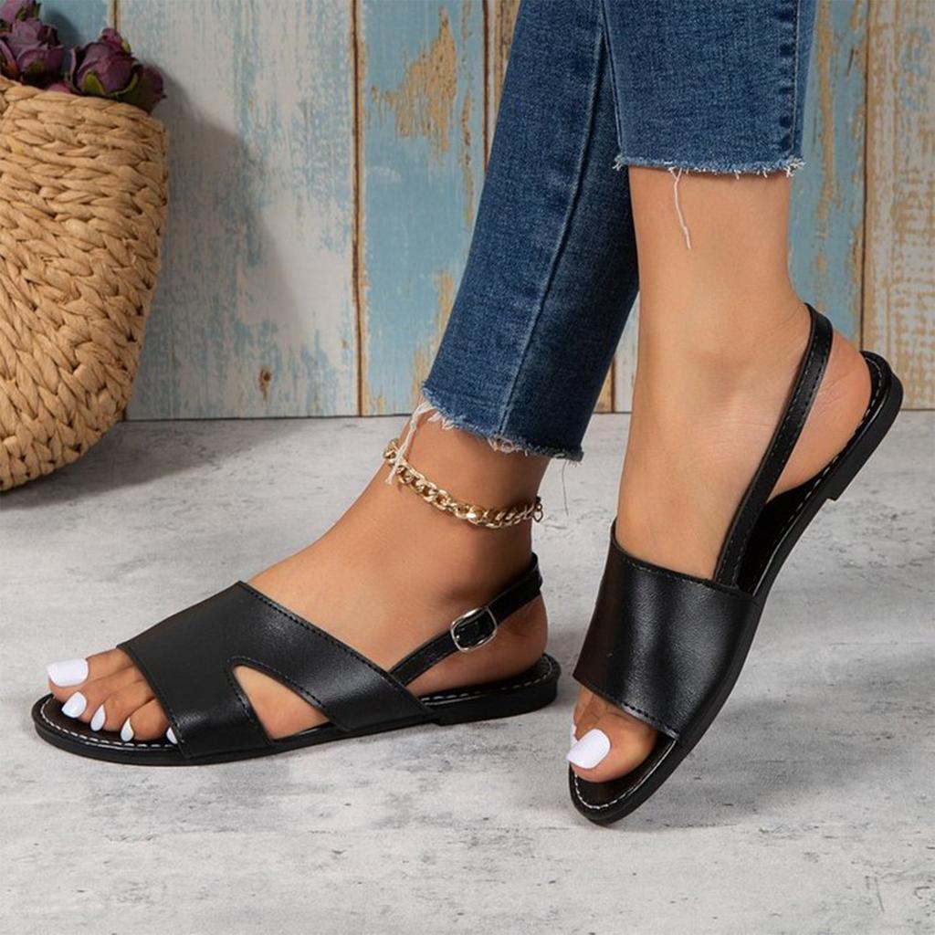 Summer women's color round headed straight buckle strap casual sandals for wearing outside