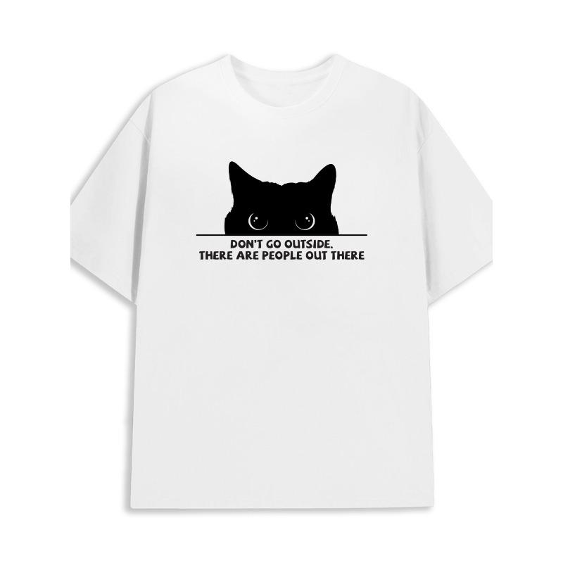 

European Size Women s Peek-a-Boo Cat Face T-Shirt - Cute Kitten Peeking Out Design Short Sleeve Round Neck Casual & Halloween Costume 4XL білий