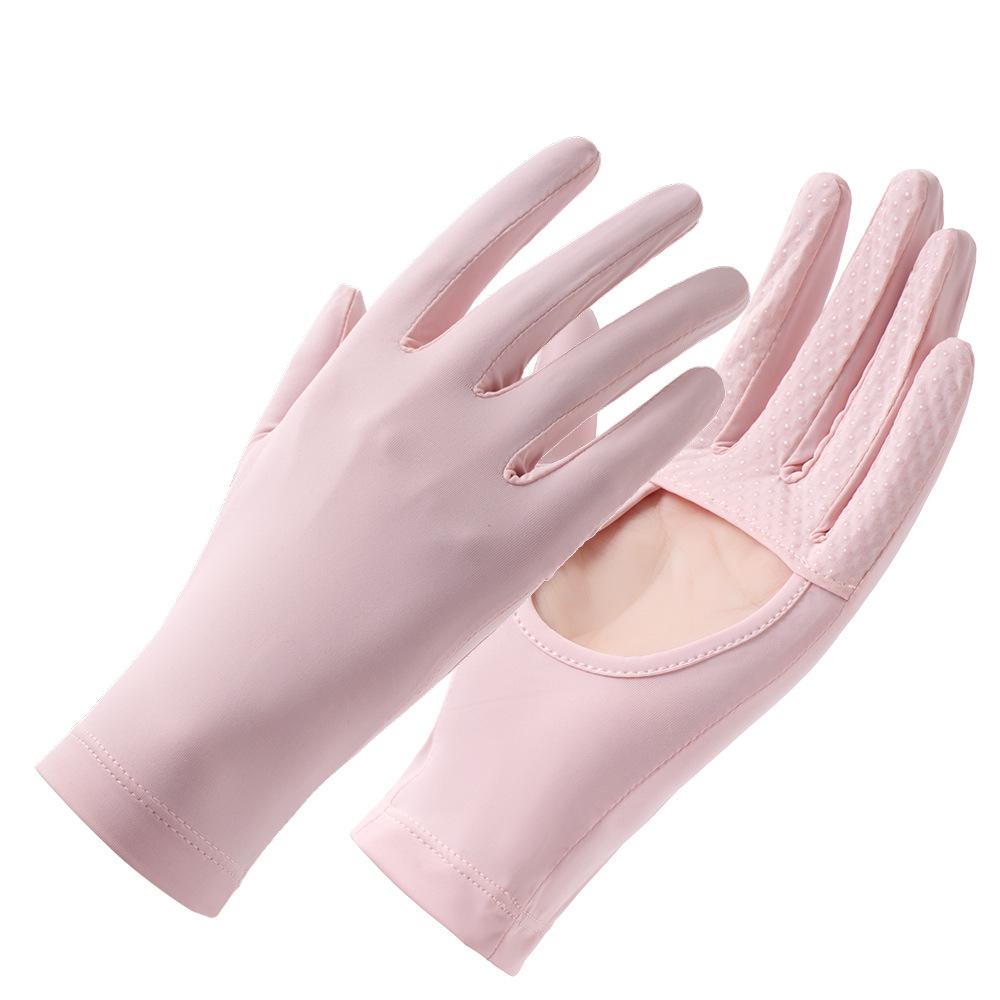 Sunscreen Gloves for Women's Ice Silk Summer Anti-ultraviolet Outdoor Thin Cycling Driving Anti Slip Palm Hollow Gloves