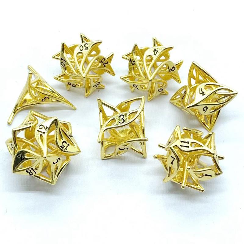 New Metal Hollowed-out Dice D20 D12 D10 D100 D8 D6 D4 DND PRG Flower Metal Hollowed-out Dice