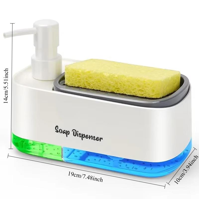 

Hand and Dish Soap Dispenser Dual Soap Dispenser with Sponge Holder 3-in-1 Countertop Soap Pump Dispenser for Kitchen Sink білий