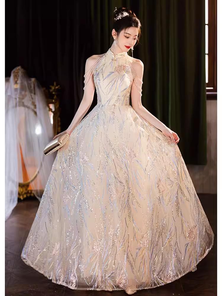 New Chinese High-end Sense Light Luxury Engagement Evening Dress Dress Women's 1011 New High-end Toasting Clothes Bridal Temperament Long