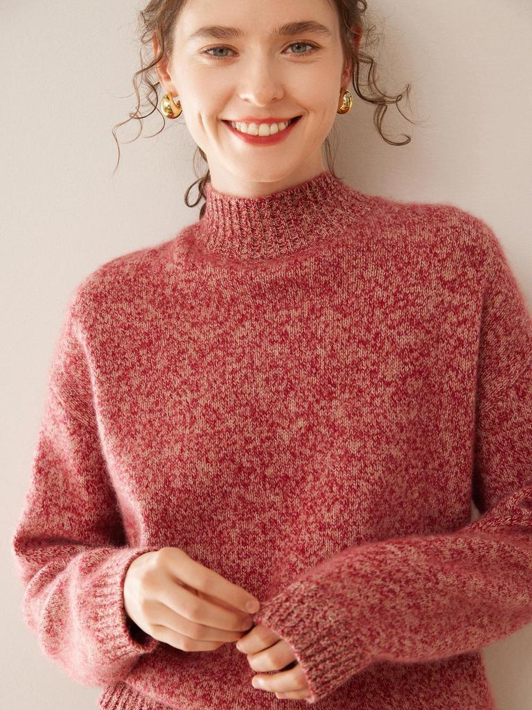 Plus Size Women's Loose Marled Knit Cashmere Sweater with Half-High Collar