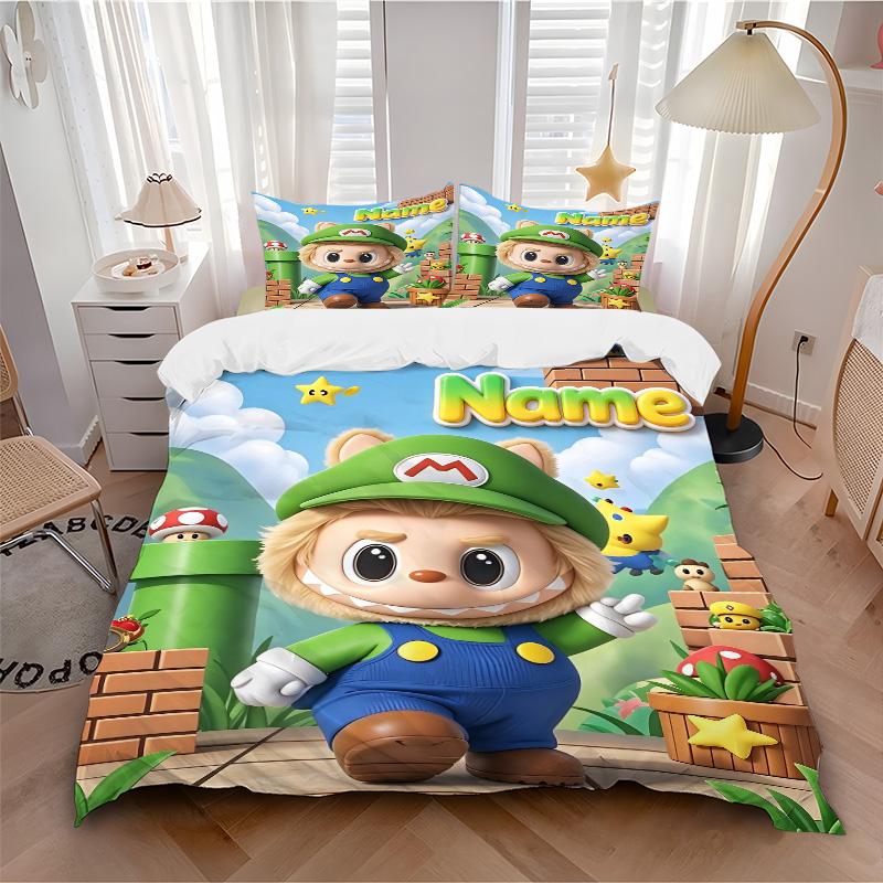 Custom Name Super Plumber Game Character Print 3Pcs Bedding Set Duvet Cover With 2 Bedro Pillowcase Home Birthday Gift