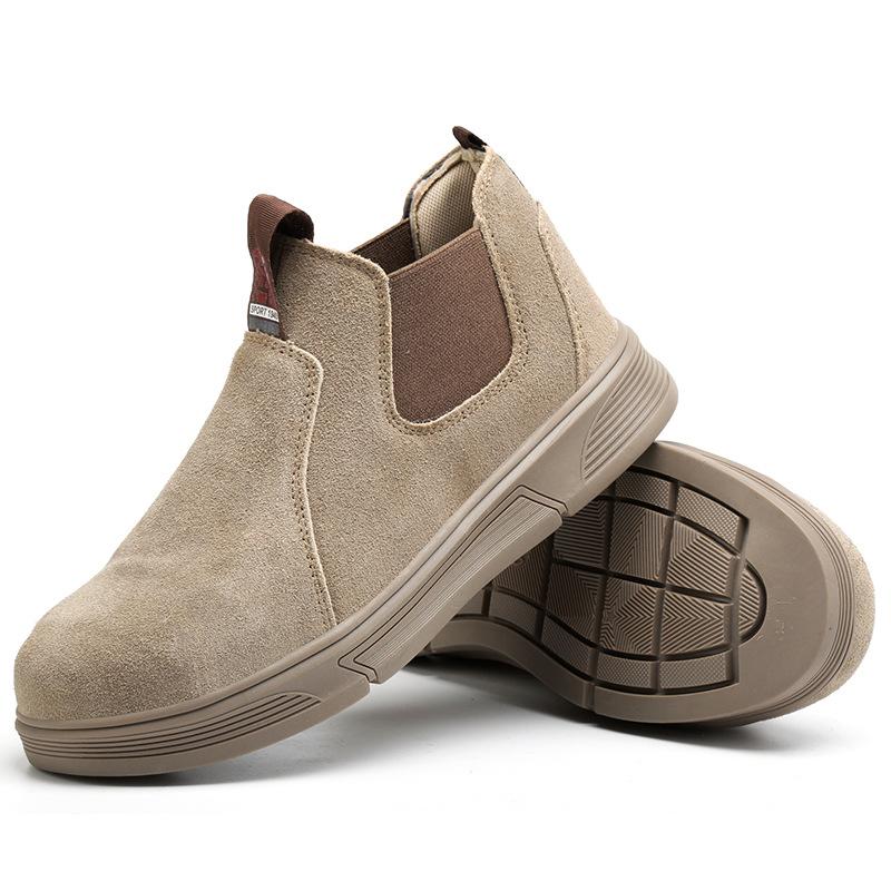 Labor Insurance Shoes Men's Flip Leather Shoes Steel Bag Head Anti-smashing and Stab-proof One-pedal Construction Site Protective Shoes