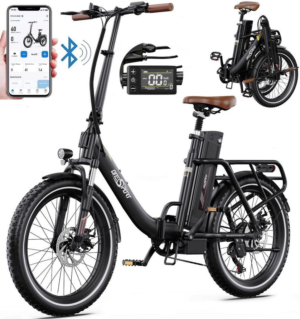 Skládací elektrické kolo ONESPORT OT16-2, 250W motor, 48V 17AH baterie, maximální rychlost 25 km/h, dojezd 120 km, 20*3.0 palcová kola