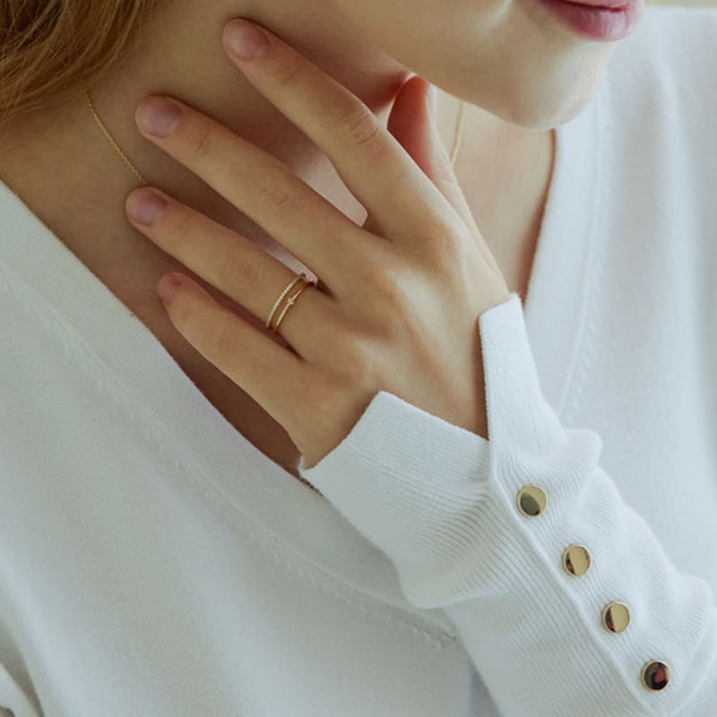 Shertz Cubic Line Layered Open Ring (Silver925)