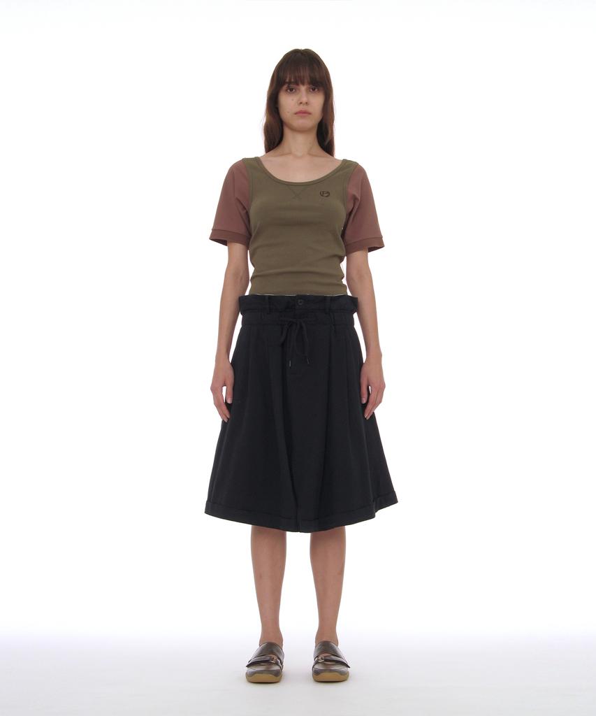 Partimento Woman Foldover Waist Midi Skirt_Navy