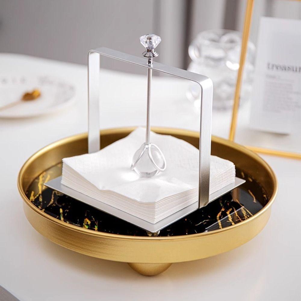 Simulated Gemstone Square Tissue Holder Metal Napkin Holder  For Restaurant Cafe Hotel