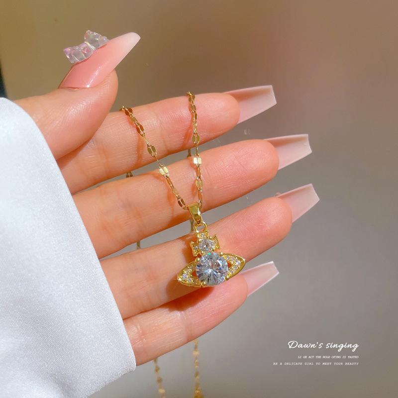 

316L Нержавеющая сталь Мода Простые ювелирные изделия Sweet Dream Planet Star Clavicle Цепочка Ожерелья Кубический циркон Ожерелье для женщин Подарок