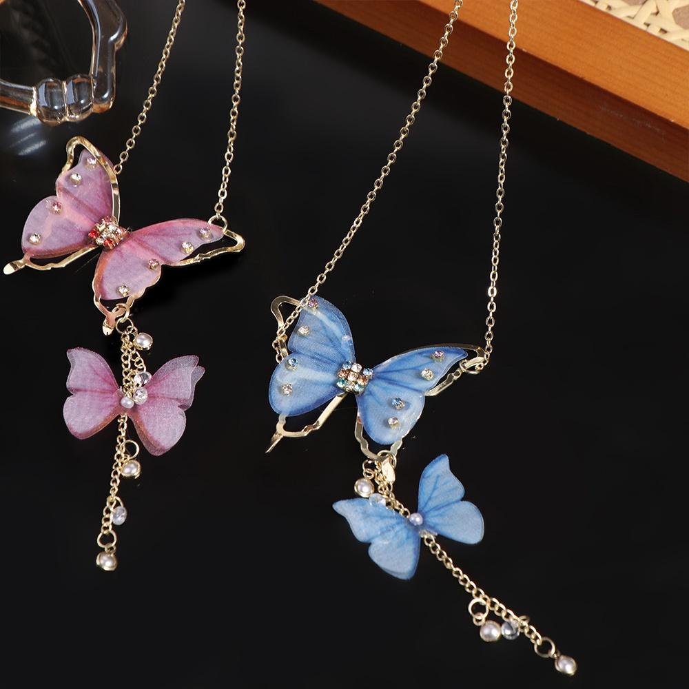 Zinc Zinc Alloy Butterfly Necklace Tulle Vintage Party Jewelry Fashion Charm Tassel Necklace Gift