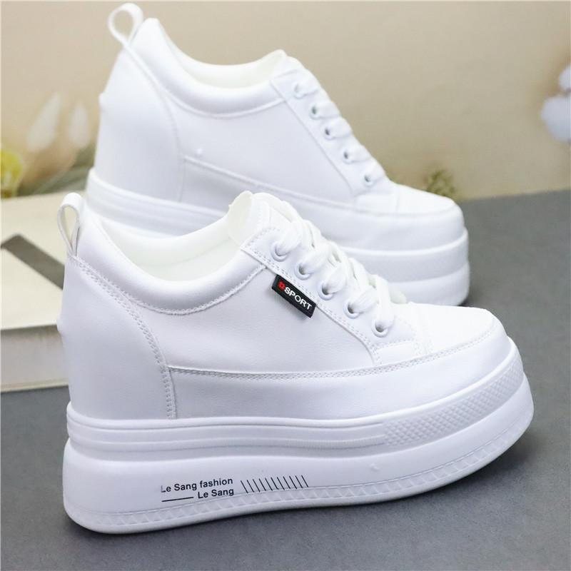 Fashion 10CM Genuine Leather Vulcanize Women Chunky Sneaker Spring Lace Up Platform Summer Autumn High Brand Comfy Loafer Shoes