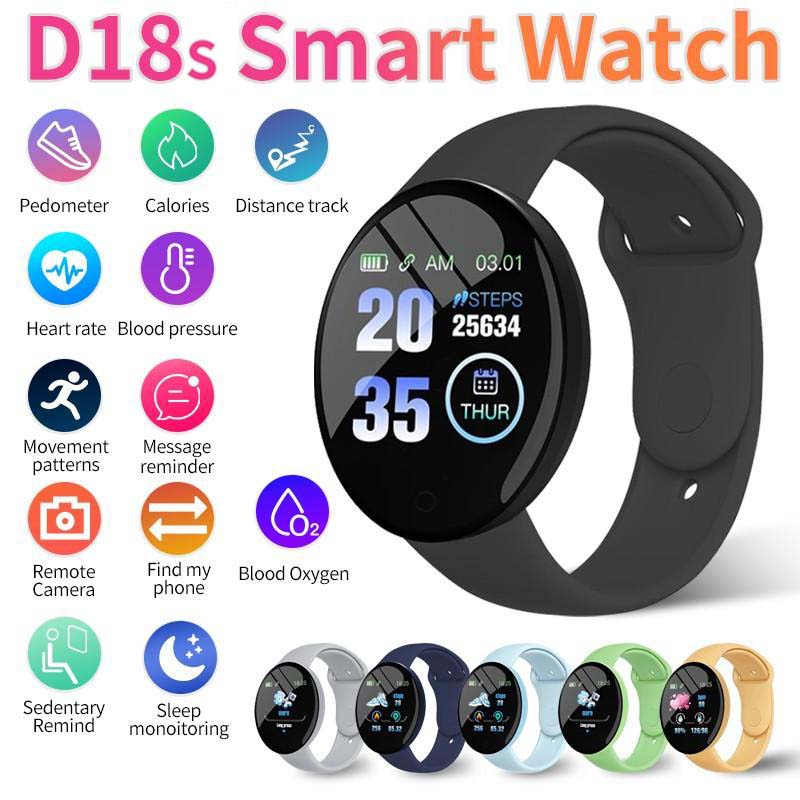 Buy D18S Smart Watch Round Blood Pressure Heart Rate Monitor Men Women ...
