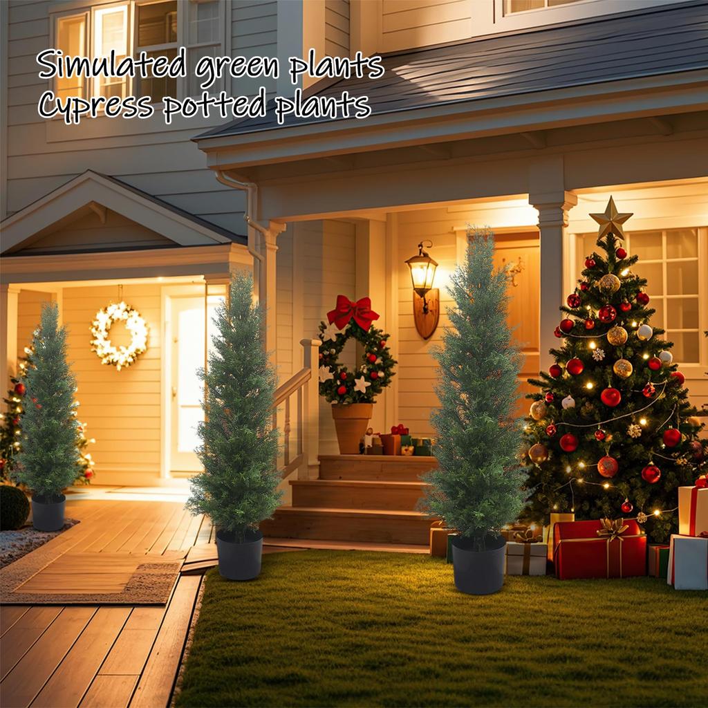 3FT Real Cedar Topiary Trees For Front Porch Decor, Artificial Shrubs Faux Plants