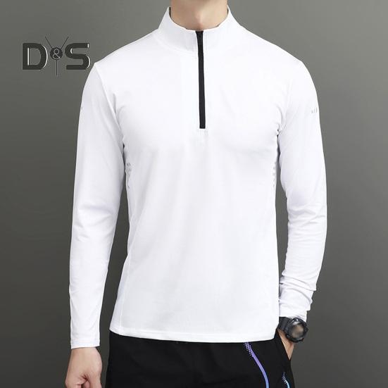 Men's Sports Shirts Stand Collar Half Zip Sweatshirt Solid Color Slim Fit Long Sleeve Pullover Shirt for Autumn Winter Casual Wear