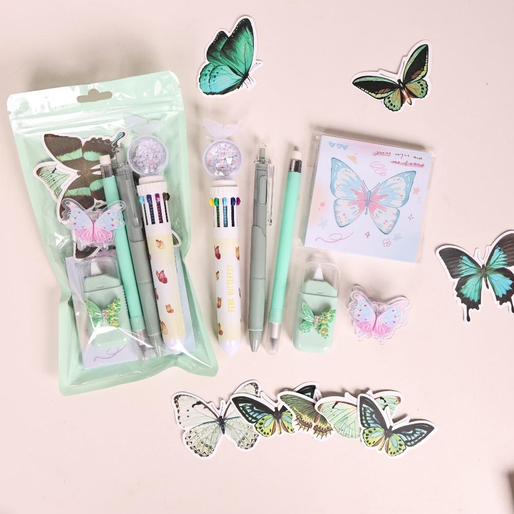 Dreamy Butterfly Theme Stationery Set 7-in-1 Ballpoint Pen Multi-functional Clip Back To School зелёный