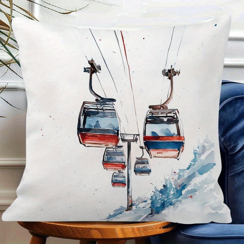 Watercolor Ski Lift Pillowcase Cushion Cover Mountain Ski Decor Snow Throw Pillow Art Home Accent 40x40cm 35x35cm