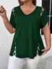 2026 Plus Size V-Neck Cross Strap Hollow Short Sleeve Women's T-shirt