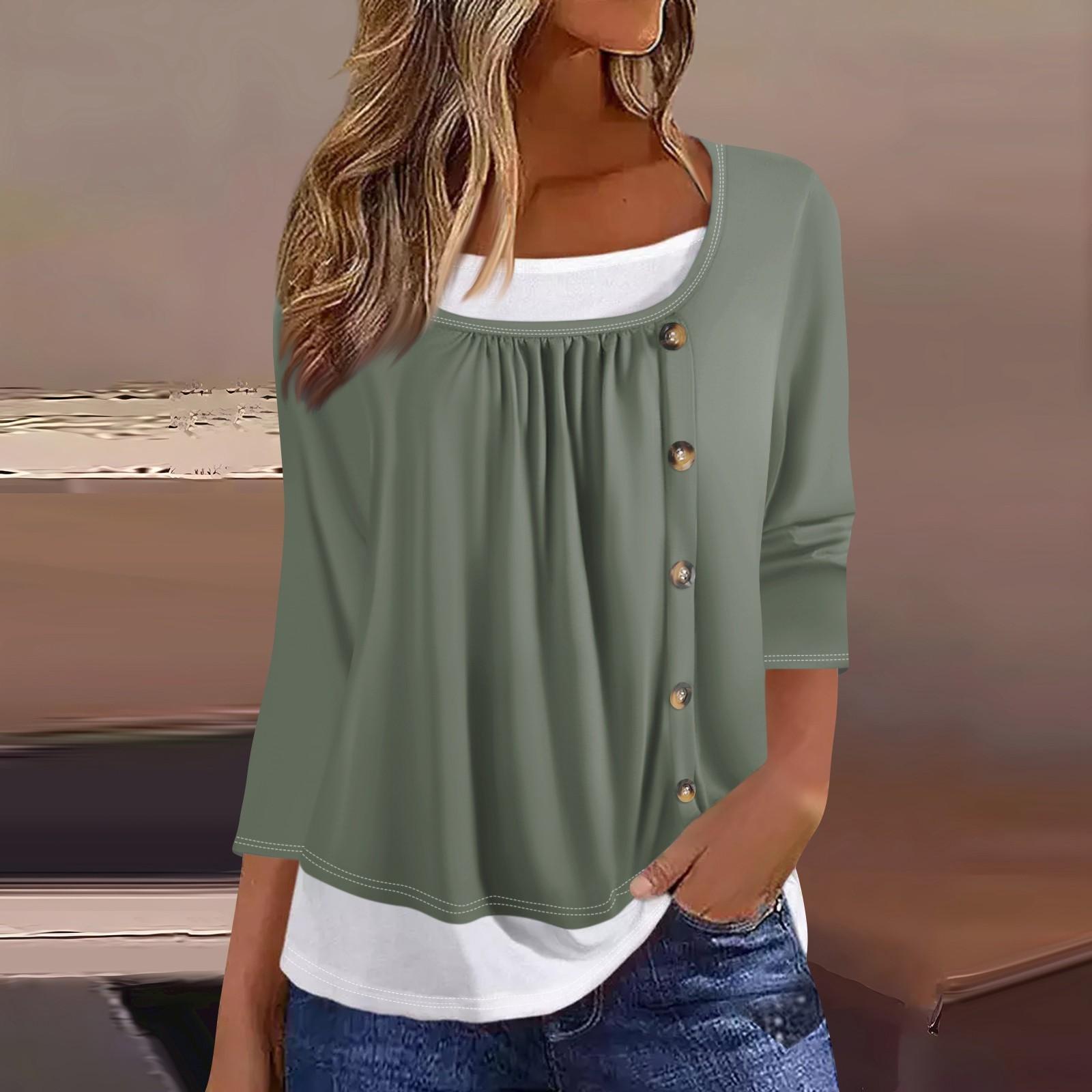 

Жіноча футболка з принтом і рукавами 3/4, підроблені двійки, щоденна мода на вихідні, базовий звичайний топ XXXL