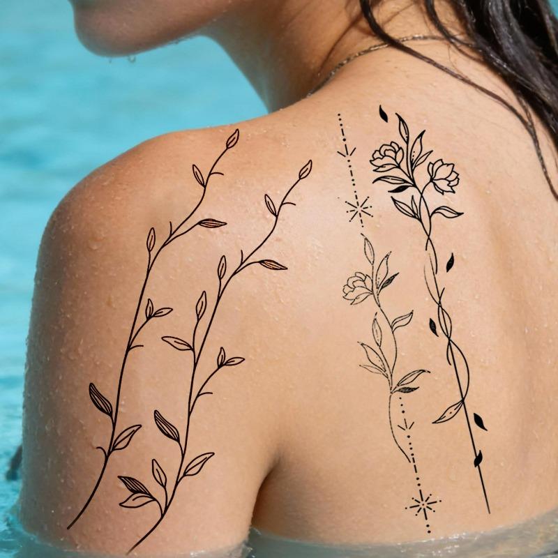 5-20pz Tatuaggi Temporanei Sexy Ramo Fiorito Nero Sole Luna Foglia Piante Selvatiche Modello Braccio Corpo Arti Tatuaggi Semi-Permanenti