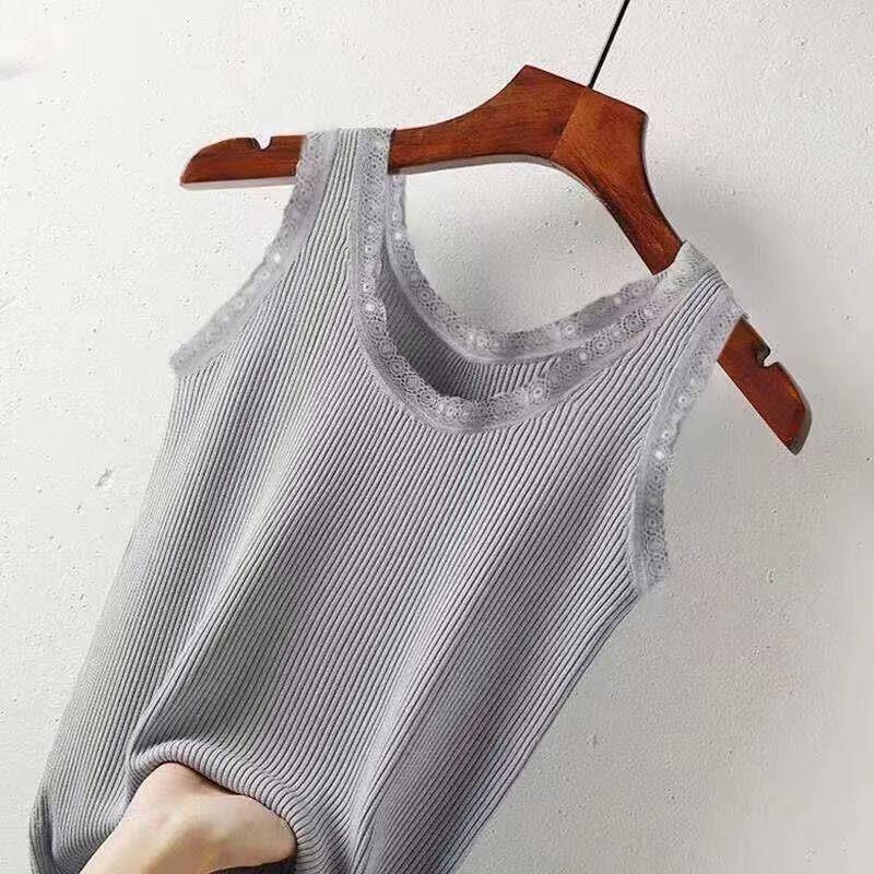 Modal Summer Knitted Threaded Suspender Vest Women's Lace Edge Large Size Slim Fit Outside Wear Bottom Shirt Vest