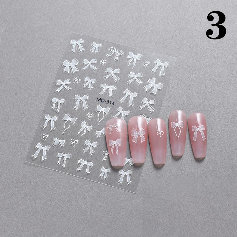 3D Cartoon Bow Nail Stickersdecals French Manicure Self-Adhesive Accessories Nail Art Decorations Beauty Tool
