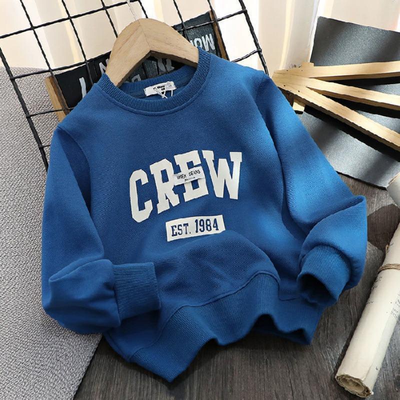 PenGo Studio Katoenen kinderkleding, jongenshoodie met letterprint, los en veelzijdig casual western-stijl T-shirt, dunne top voor de lente en herfst 110